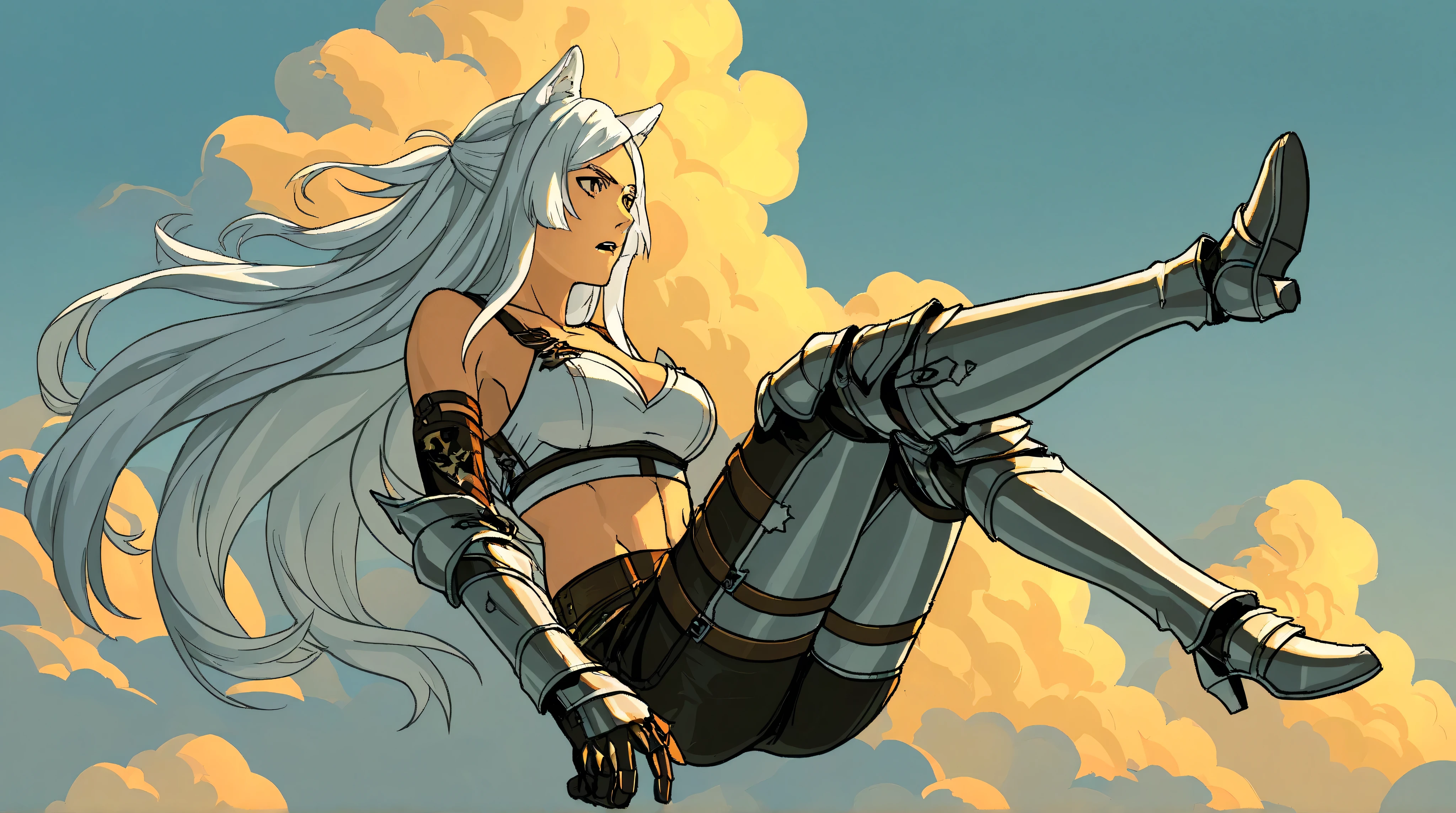 A beautiful woman with chains on her arms, armor, bikini, cutesexyrobutts, piercing and detached eyes, muscular!, fit body, gynoid body, sweaty body, perfect body, fit body, abdomen, large breasts, chubby butt, prancing ass, plump butt, full body concept art, detailed full body concept art, Yusuke Murata style, Ilya Kuvshinov, Oppai proportions, official character art, uniform, full body concept, (best quality, masterpiece) a cute chibi girl,Sciamano240 style,