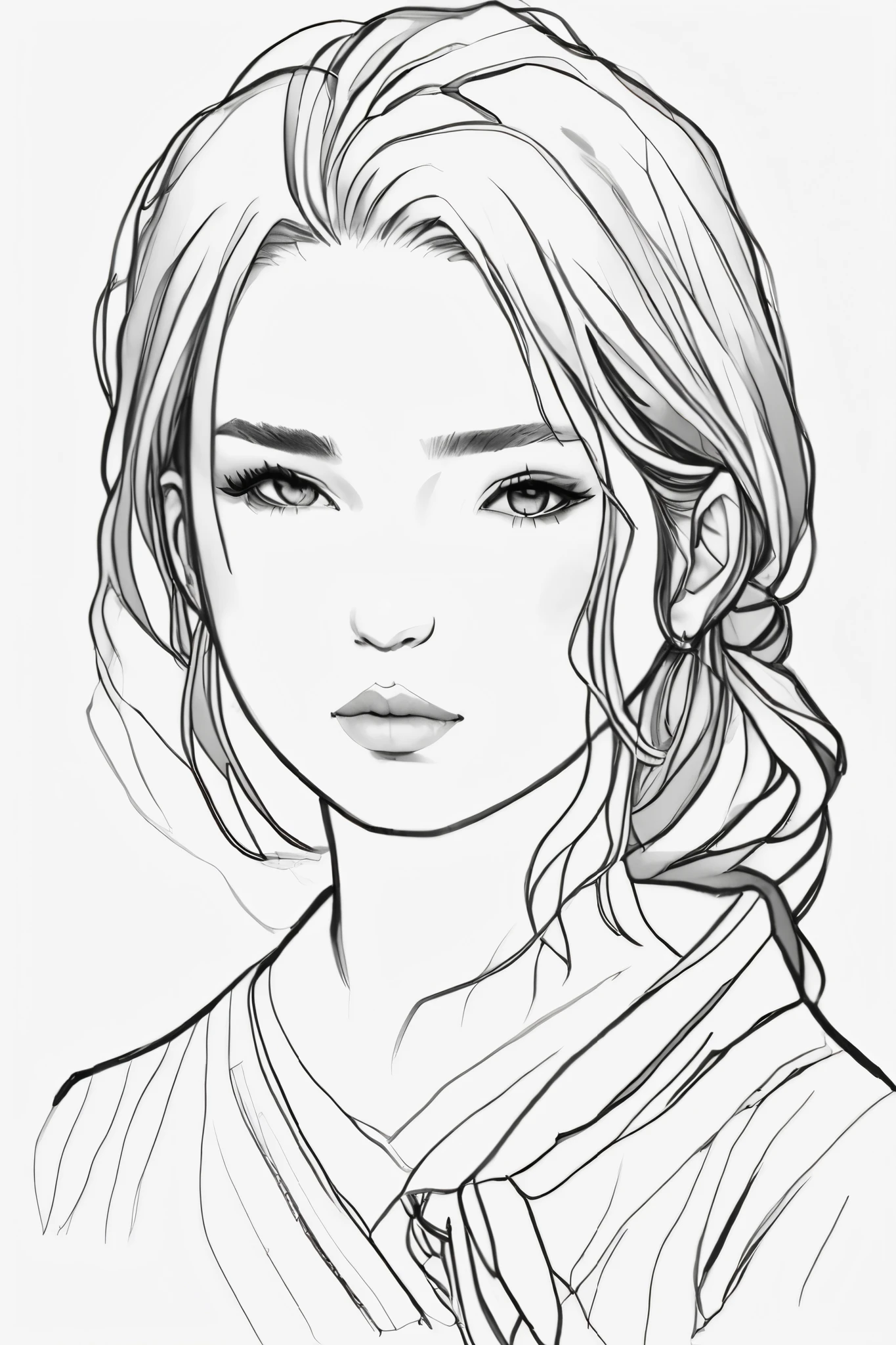 (drawing portrait realism:1 . 2) , face portrait、Black and White、 beautiful、skin texture has lots of realistic details , on A3 paper on desktop , desktop image quality iPhone 14 , 108 megapixel high resolution photo ,Sketch ,Use a container ,