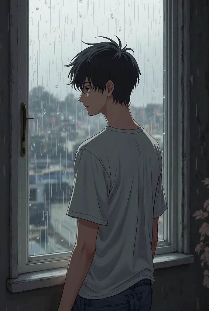 masterpiece, best quality, ultra detailed, solo man, male focus, ((Oblong face)), ((Square jawline)), black hair, ((hairs between eyes)), shoulder length, ((narrow blue eye)), shirt, fair skin, skinny body, beauty mark, nsfw, wet skin, kneeling, looking down,
hands on floor