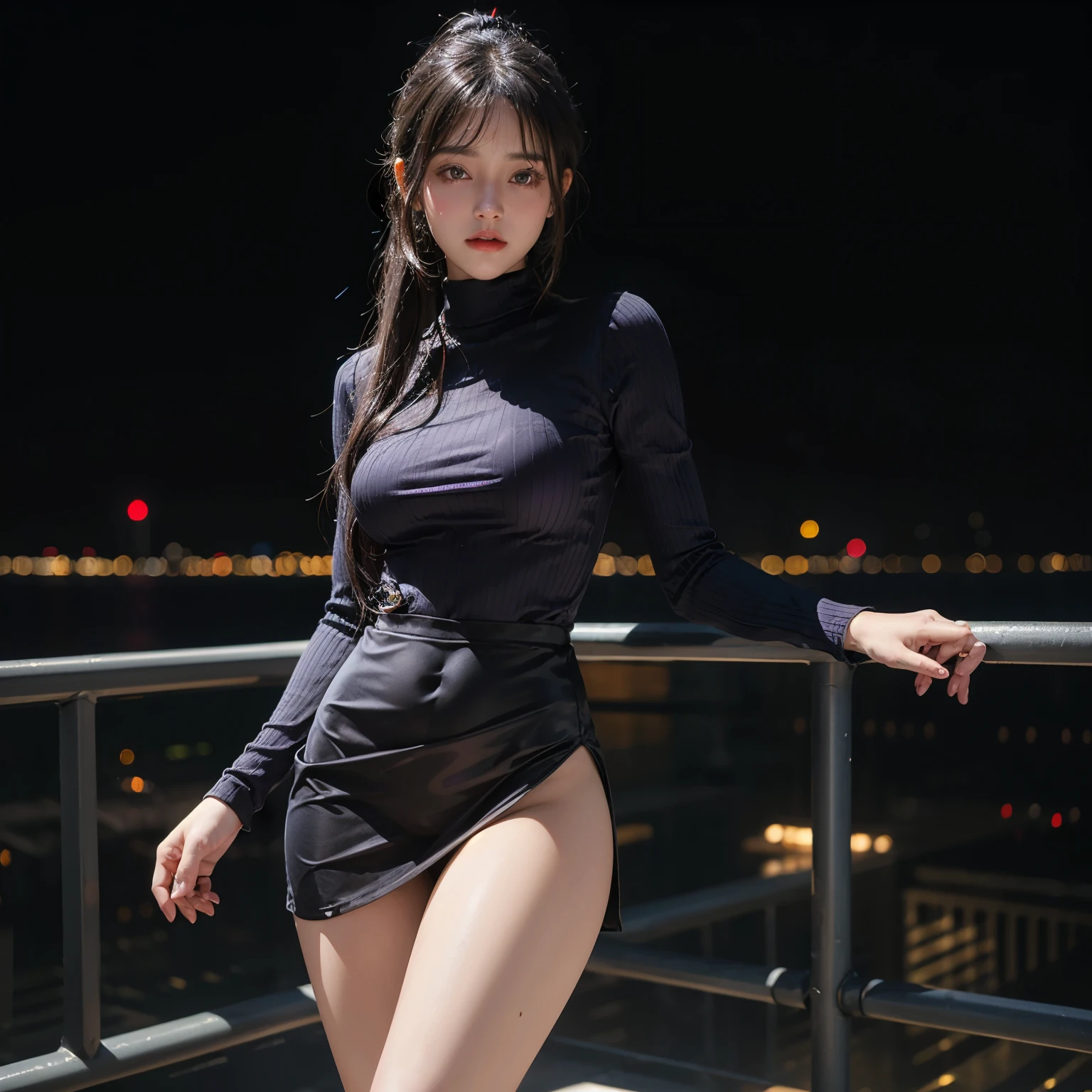 (top-quality,masterpiece),The sexiest beautiful beauty in the world, Bewitching look,well proportioned face,Very huge,See-through black tights,Immerse yourself in big things everywhere, cinematic texture, Best Quality, Cinematic poster, Soft lighting, Warm colors,street of hong kong,