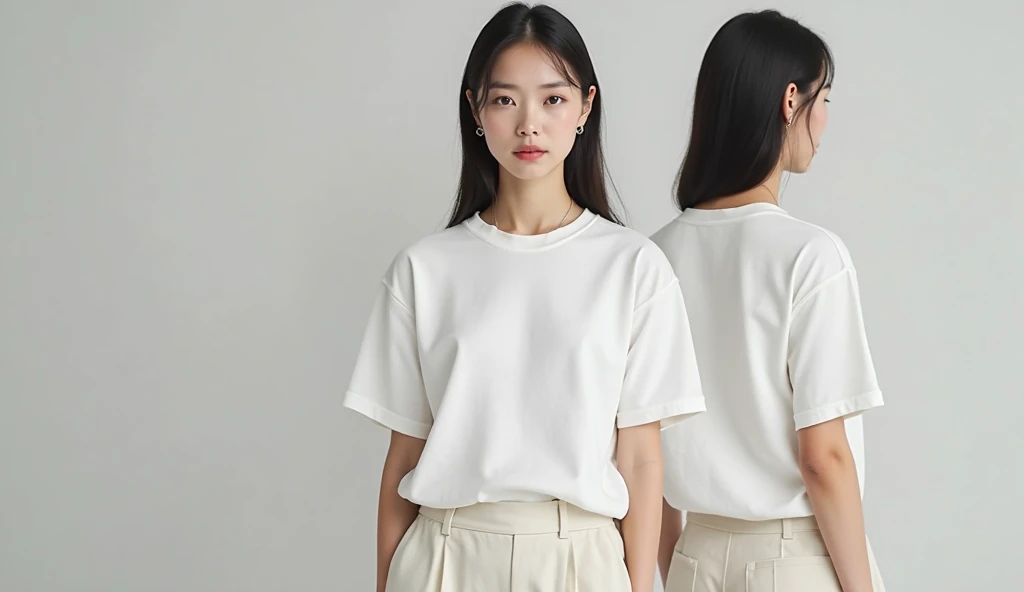 Girl with plain white T-shirt without label