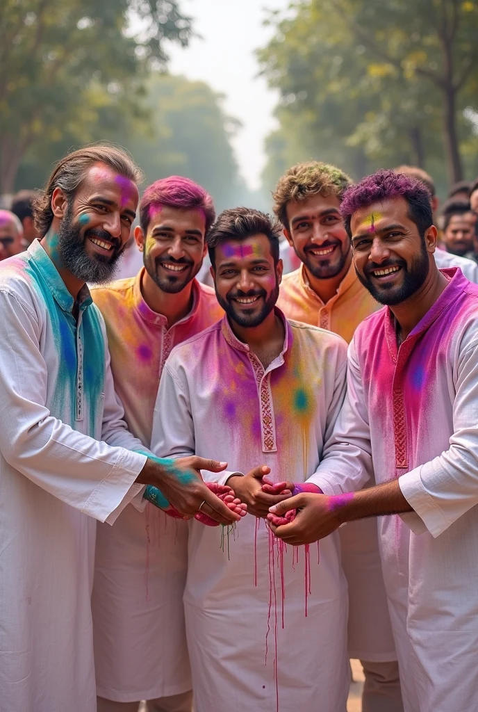 A sexy indian man wearing kurta, holi festival, beautiful background , NSFW, homoerotic , penis , orgy, group sex