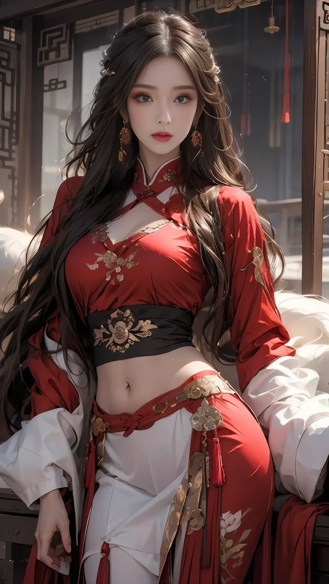 lifelike, high resolution, 1 female, Buttocks up, beautiful eyes, long hair, eye socket, jewelry, tattoo, hanfu, Chinese fairy, Taoist clothing
