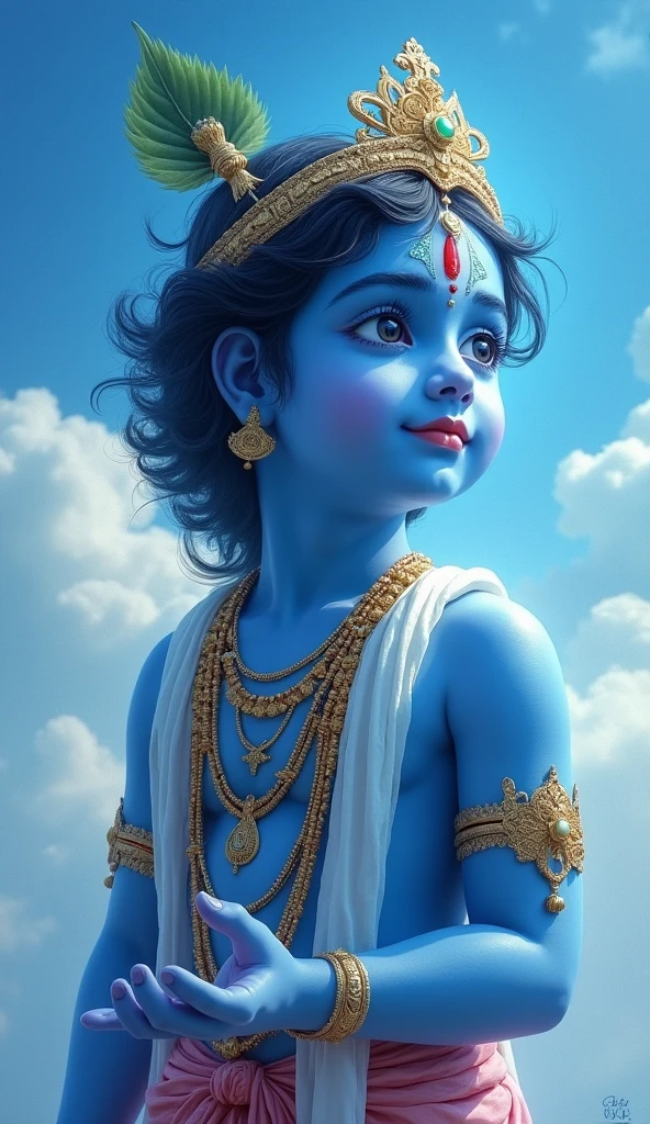  photo of a young baby boy, 13 year old, attractive male deity, indian god, hindu god, an exhausted deity, smile, beautiful, clear,bluish skin,puṣkaracūḍa,photography, nikon
