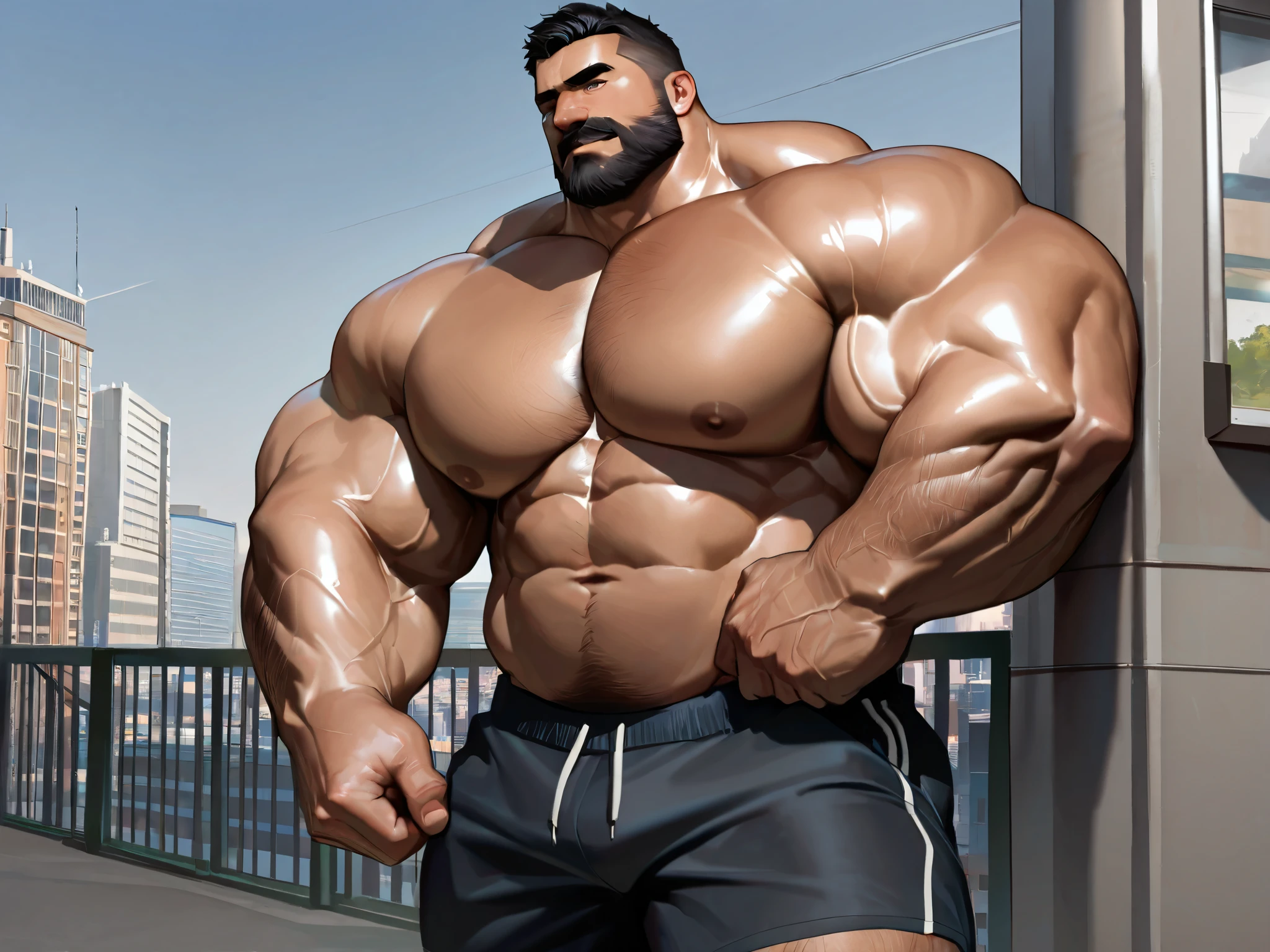 There is only one handsome Asian actor in the picture,30 years old,Tall and handsome, Toned body,short hair, O-Shaped Beard,Perfect body, Dark skin,Glowing skin,Smooth skin,The body is hairless,Muscle bulge, Muscular, Very large pectoral muscles,Very sexy abdominal muscles,Very well-developed leg muscles,Huge concave and convex area,Brightens oily skin,Wearing a white leather shiny thong,Handsome face, Correct and accurate male body proportions, Stand among the flowers。