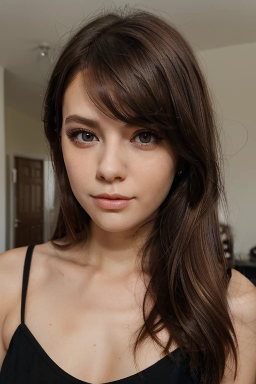 arafed woman fully , sexy girl with brown eyes, ultra realistic, Meticulously detailed, portrait sophie mudd, brown hair and big eyes, selfie of a young woman, violet myers, without makeup, natural makeup, look directly at the camera, face with artgram, subtle makeup, superb whole body, session, in a cafe, bust of average waist
e to great