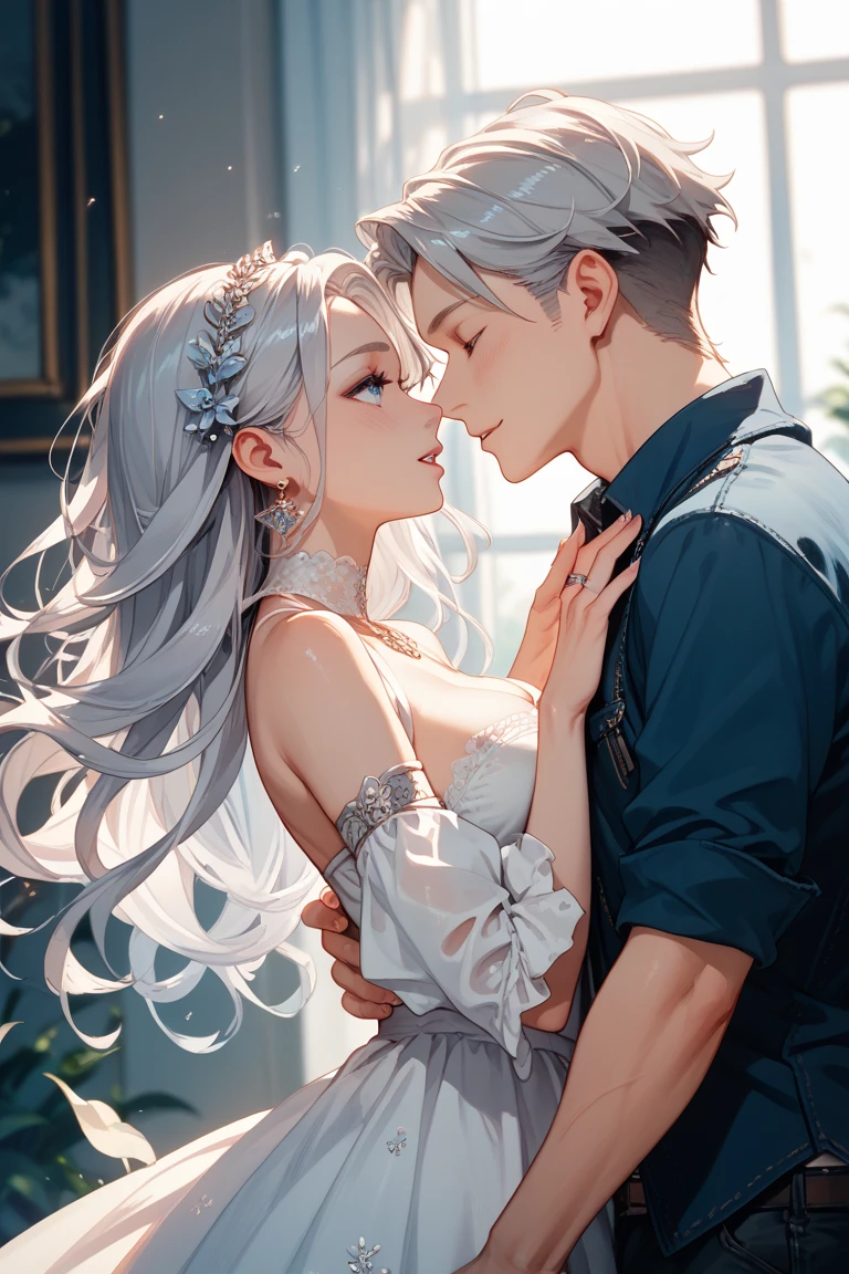Male, beauty, white hair, long hair, eyes lilac
