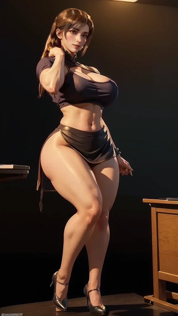 Curvy female knight, bob hair, natural boobs, (polished gold armor, (brown bodysuit see through)), intimidating stance