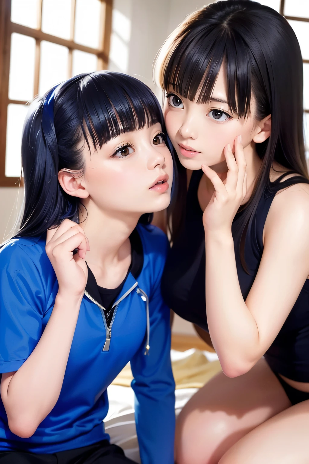 Generate a anime of two sisters hugging each other