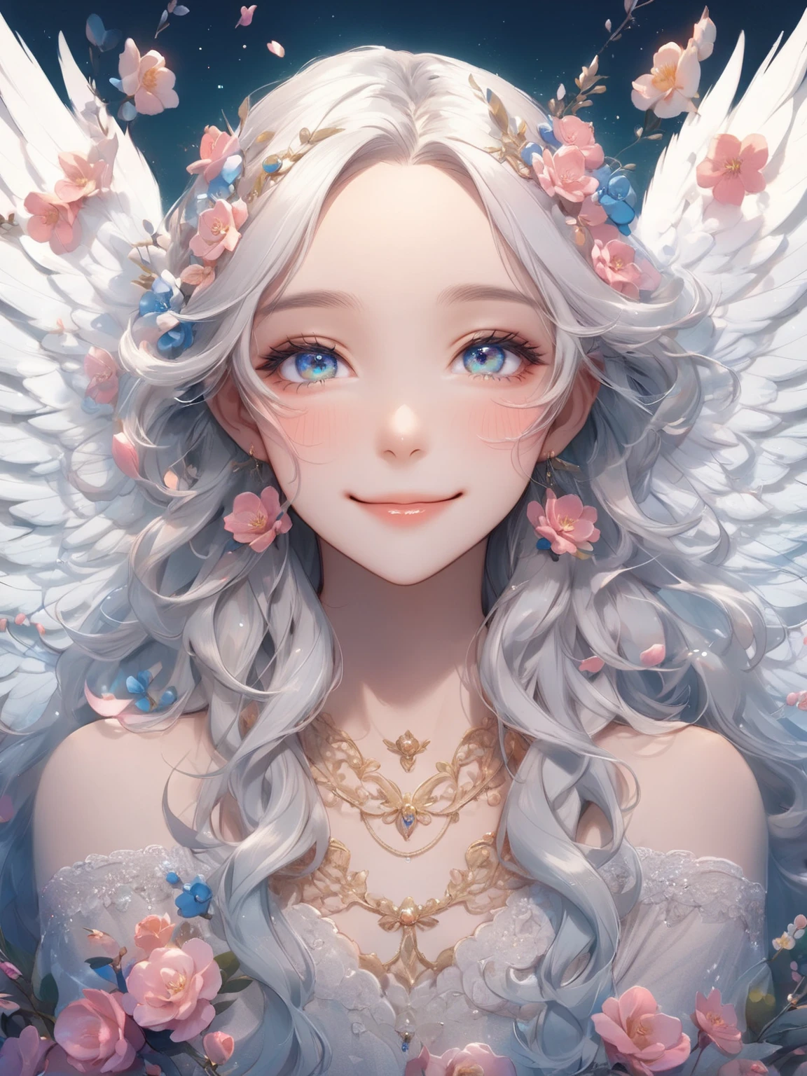 Blue-eyed angel、More Beautiful Angels、Fantastic Angel、Heavenly background、brilliance、A smile