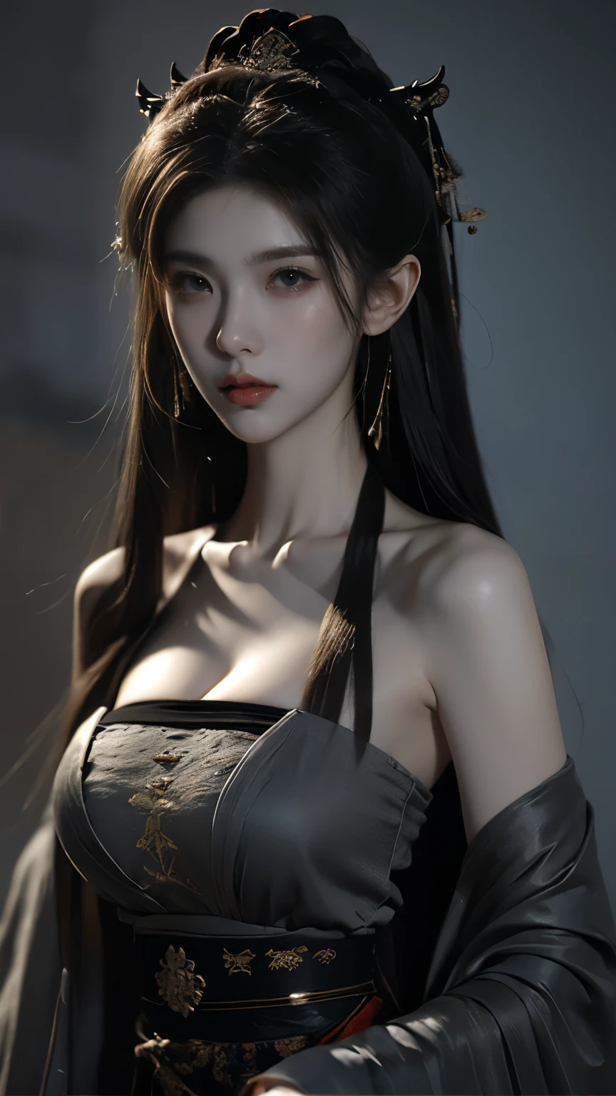 masterpiece,[game art, Best Picture Quality ,highest resolution,【8k,(portrait),Fantasy Engine 5 Rendered Artwork,(digital photography),((portrait Feature:1.5)),
20 year old girl, Short Hair Detail ,Have long bangs,( Red-eye makeup Very fine ),( Long gray hair left :1.4),( large , Full breasts),Elegant and Noble ,Brave charm ,
(future armor combined with the characteristics of ancient Chinese armor, Hollow Design ,Powered Armor, Mysterious oriental runes , Exquisite dress pattern , Magic flash ), Future Warrior, Cyberpunk Character ,war background,
movie lights, light tracking ,Game CG,(( 3D Fantasy Engine )), OC Rendered Reflective Pattern