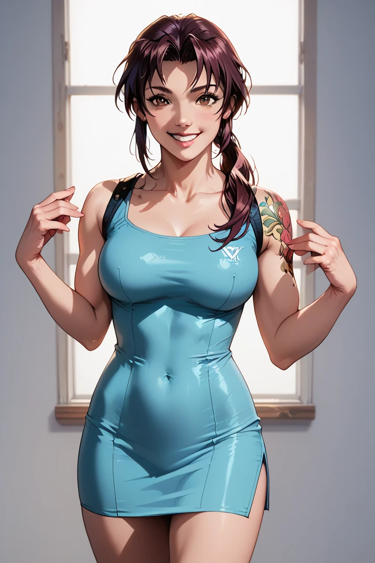 Perfect, masterpiece, (best quality, highres:1.2), 1girl, beautiful detailed eyes, beautiful detailed lips, extremely detailed eyes and face, long eyelashes, medium:oil painting, vivid colors, HDR, studio lighting, ultra-fine painting, sharp focus, physically-based rendering, extreme detail description, portraits, ((organized fingers)), curvy body, big breasts, perfect shape, facing viewer, sweaty, gorgeous, ((arms up)), sleeveless bodysuit, smiling