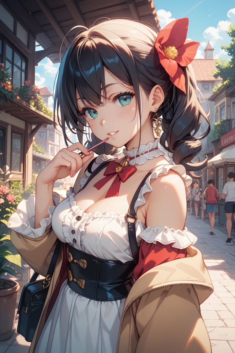 (masterpiece, best quality), female early twenties, firm, russian, turquoise eyes, unique ears, flat nose, round cheeks, flat forehead, heart face shape, , dark auburn messy bun hair, relief wearing embroidered boyshorts, balconette bra, cowboy hat,, sultry gaze, gazing with intense eyes, conveying passion and desire, candlelit dinner, the glow of candles during a romantic dinner, creating an intimate and passionate atmosphere, a picturesque countryside, with rolling hills, green meadows, and grazing animals