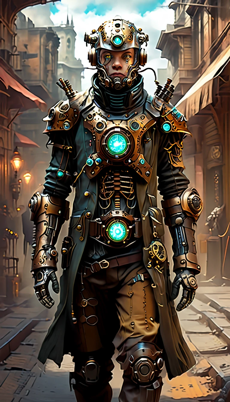 There is a male mechanical real skin cyborg that has the appearance of ...