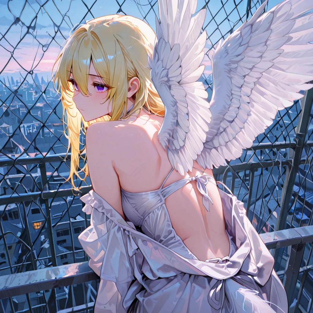 The moon hung low over Foxdale, its silver light painting the rooftops in an ethereal glow. The town was quiet, save for the rustling of leaves and the occasional flutter of wings—wings that belonged to a girl who should not exist.

AnimeBliss stood on the highest rooftop, her white tail swaying behind her, though she kept her wings tightly folded against her back. It was instinct, hiding what she was. Half kitsune, half angel. A contradiction in form. A mystery in purpose. Long blonde hair, purple eyes, hair inbetween eyes. 