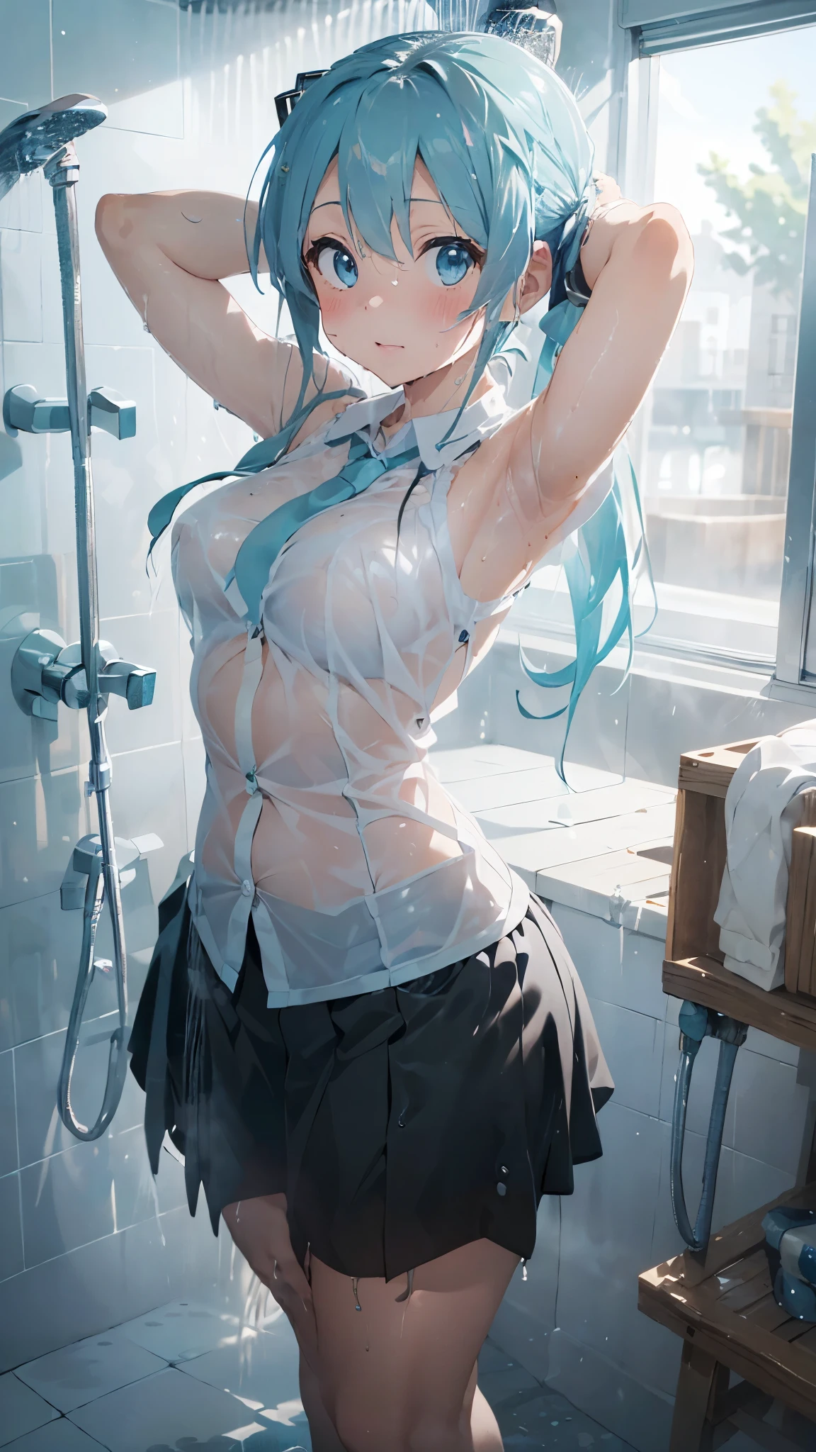 (photorealistic:1.3, highest quality:1.3,8Kmasterpiece, masterpiece:1.3,High resolution,muste piece:1.2),23 year old woman,,(white leotard:1.3,choker), Clean wet skin, (looking at the camera:1.2),angle(Photo seen from below side:1.3),(short hair:1.2,bright blue hair:1.5), (blushing:1.3,embarrassing:1.1), (full of sweat:1.1),Red rope,(rope bondage,Shibari:1.6, chest bondage:1.5),Pause(足を広げた大胆なPause,ダイナミックPause:1.2),background(snow scene,snow mountain:1.3, sunrise:1.3),(Wet clothes stuck to my skin:1.4),(Nipples visible through clothing),(genitals visible through clothing),(Butt visible through clothes),(slender, abs:1.2),(young skinny gravure idol, sophisticated gravure idol),(detailed perfect face),normal hands:1.5,normal finger:1:5,normal feet:1.5,(cameltoe)