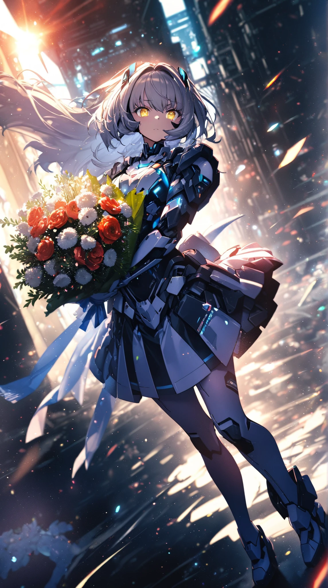 (ultra-Detailed Background, Detailed Background), Absurd, High resolution, Super detailed, Very detailed, One girl, (bouquet:1.3), (Tangled:1.2), (Geometric:1.2),(colorful),