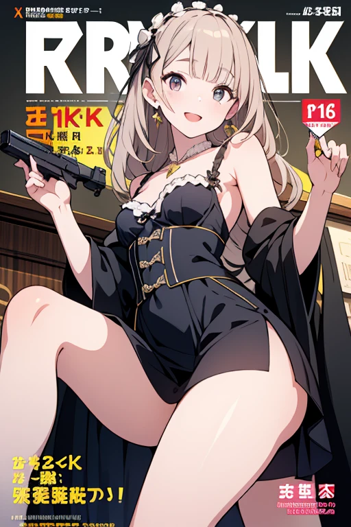 (masterpiece:1.2), (Military uniform magazine cover:1.4),best quality,PIXIV,Sweet girl , sexy posture,1girl, (perky chest:1.2), rolling upskirt by wind:1.6, (with sparkling eyes and a contagious smile),open mouth, (pointed chest:1.2),fishnets, black hair, boots, long hair, black nails, skirt, shirt, black footwear, bag, black skirt, jewelry, jacket,  thigh strap, bangs, necktie, earrings, nail polish, multicolored hair, looking at viewer, full body, bottle, own hands together, belt, jacket on shoulders, food, cats on head, ring, choker, english text, collared shirt, blue eyes, hat, lace-up boots ,masterpiece、highest quality、Very detailed、An illustration、Beautiful fine details、One Girl、cute、Detailed landscape、Training Room Background:1.4、Platinum Blonde Hair、Braided Ponytail、Red camisole、((c cup breasts, Tank top showing underboob:1.4))
