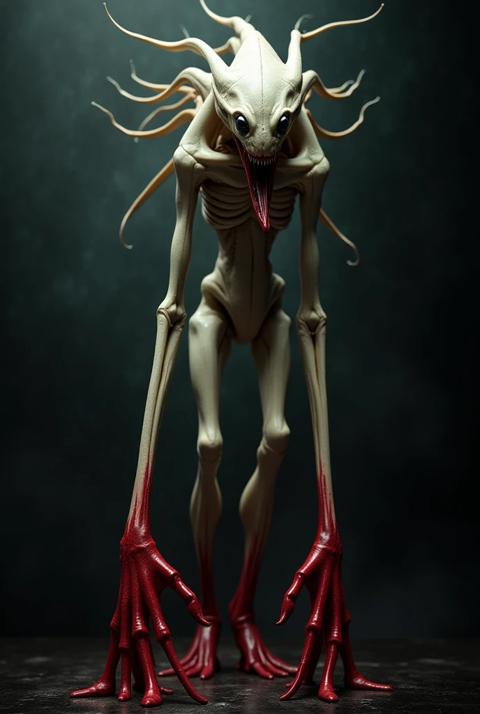 Human-spider hybrid with multiple eyes, pale skin and slender body