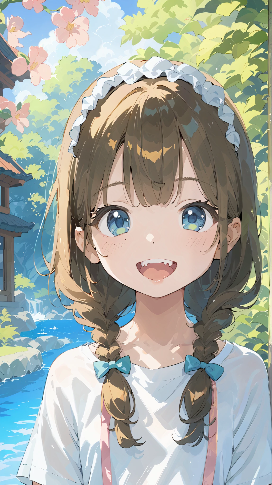 best quality、 black catを抱く女の子、cute、brown hair、French plaid、 black cat、Lucky cat、 natural appearance 、Long Hit、natural light