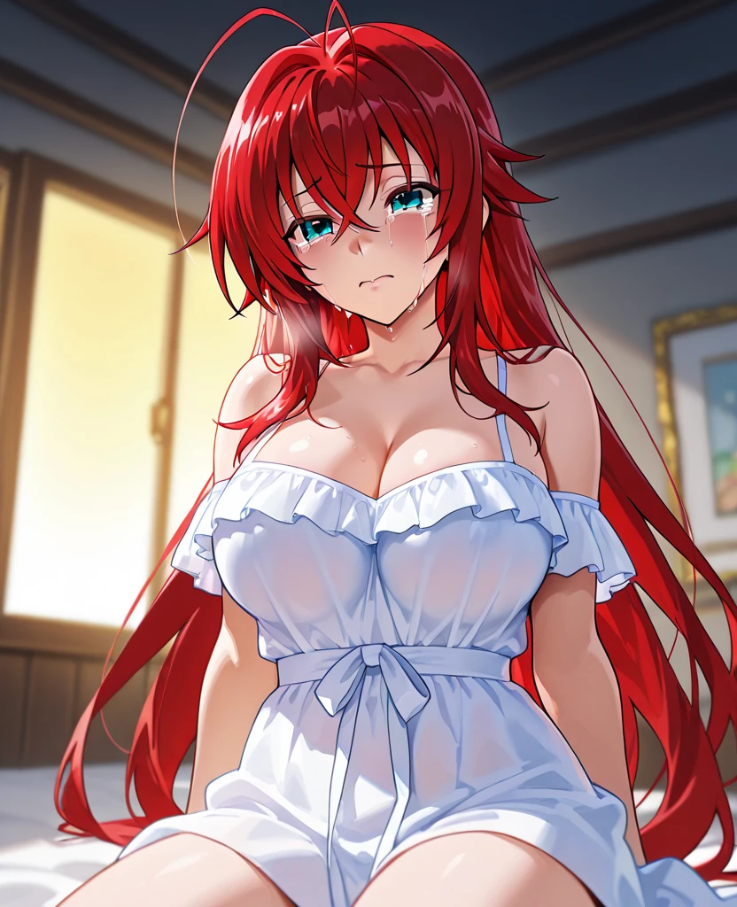 masterpiece, score_9, score_8_up, score_7_up, source_anime, best quality, extremely detailed, 1girl, milf, solo, (dark skin, black skin:1.8), iris midgar, (large breasts:1.8), ((((red hair), long hair, red eyes))), parted lips, (((naked apron, frilled apron))), ((light smile), closed mouth), ((indoor))