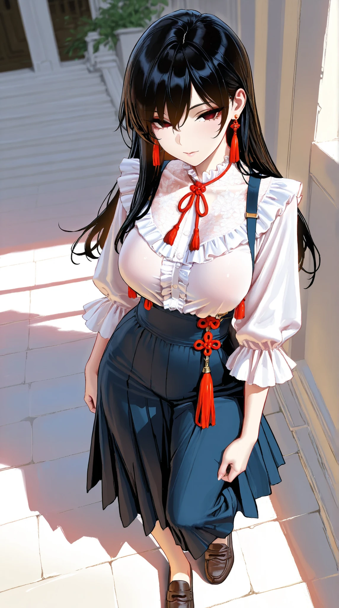 One Girl,Kotegawa Yui,alone,Long Hair,,Black Hair,Are standing,Simple Background,White Background,View your audience,score_9,score_8_Excellent,
 blush, Scared, Large Breasts,  (full body), Black Rope, (Body tied up with rope),Hands behind the back, furrowed brow, clenched teeth, breast focus, 