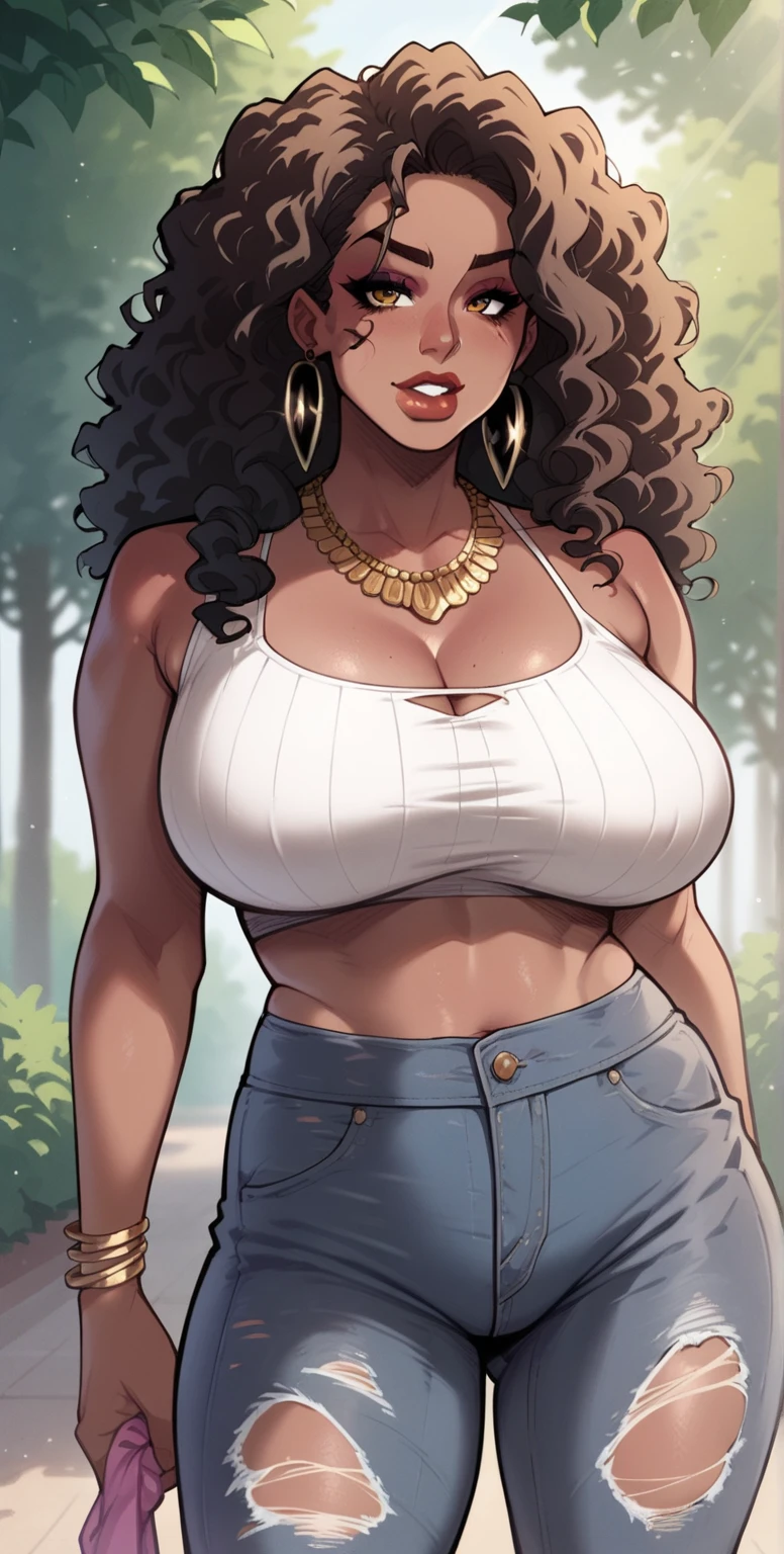 sketches of an overweight woman, (((obsessive woman)))), smiling, brown eyes, (face with afro features), ultra defined face, sharp focus, ((brown skin)), fleshy lips, wide hips, wide back, wearing light jeans, (((street art style)), ripped jeans and leather sandals, highlighted dark hair, (((curly hair)), localized fat, (((wide waist)))), (front pose), (side pose), (back pose),  high quality character design, character design art, artstation art, highly detailed character design, sharp focus, cinematic visual, comic drawing concept art, comic art, character design, professional character design, character design concept art, concept art concept art, colorful concept art, character concept art,  stylized character design, [character design]