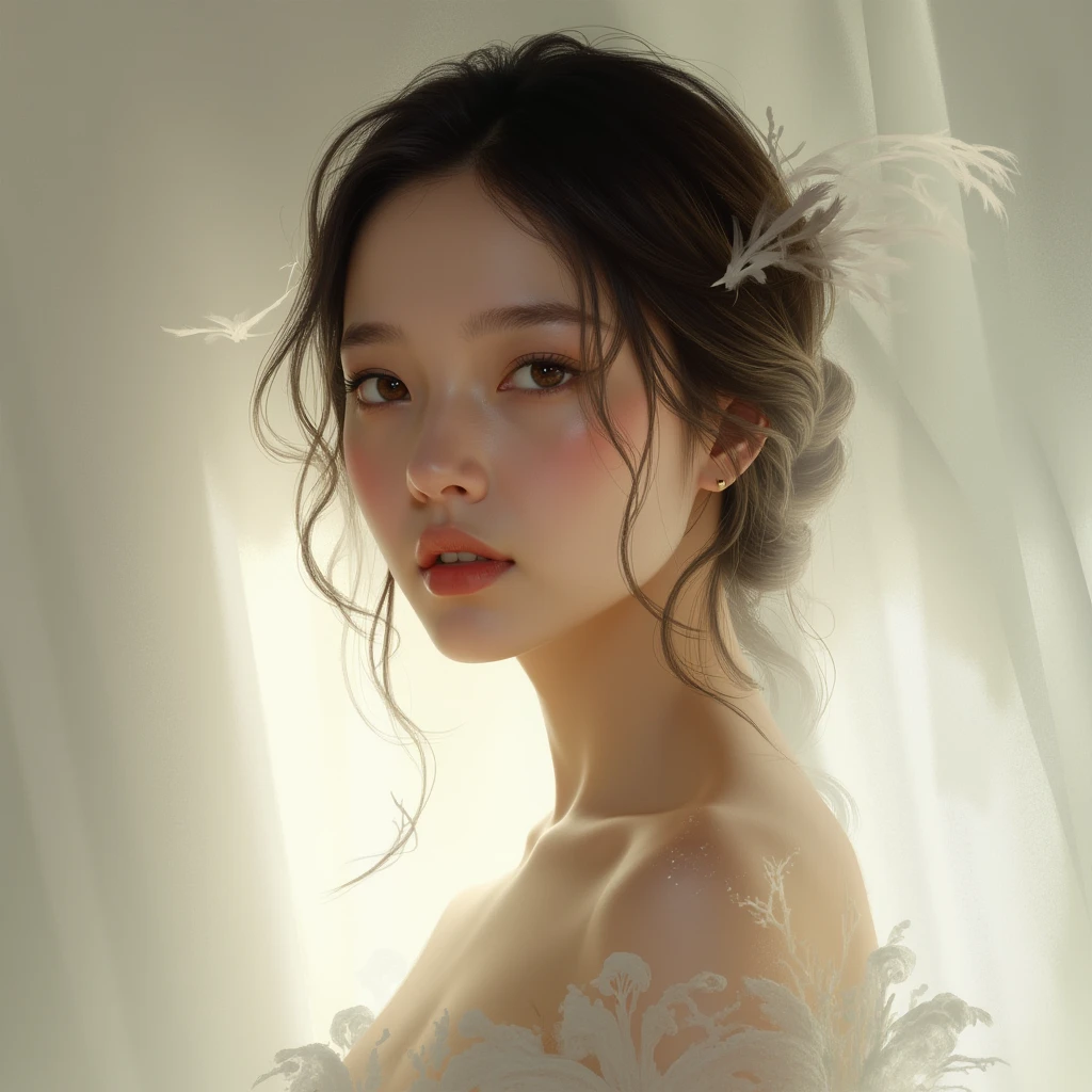 femele，doress，15yo girl，Half-body drawing