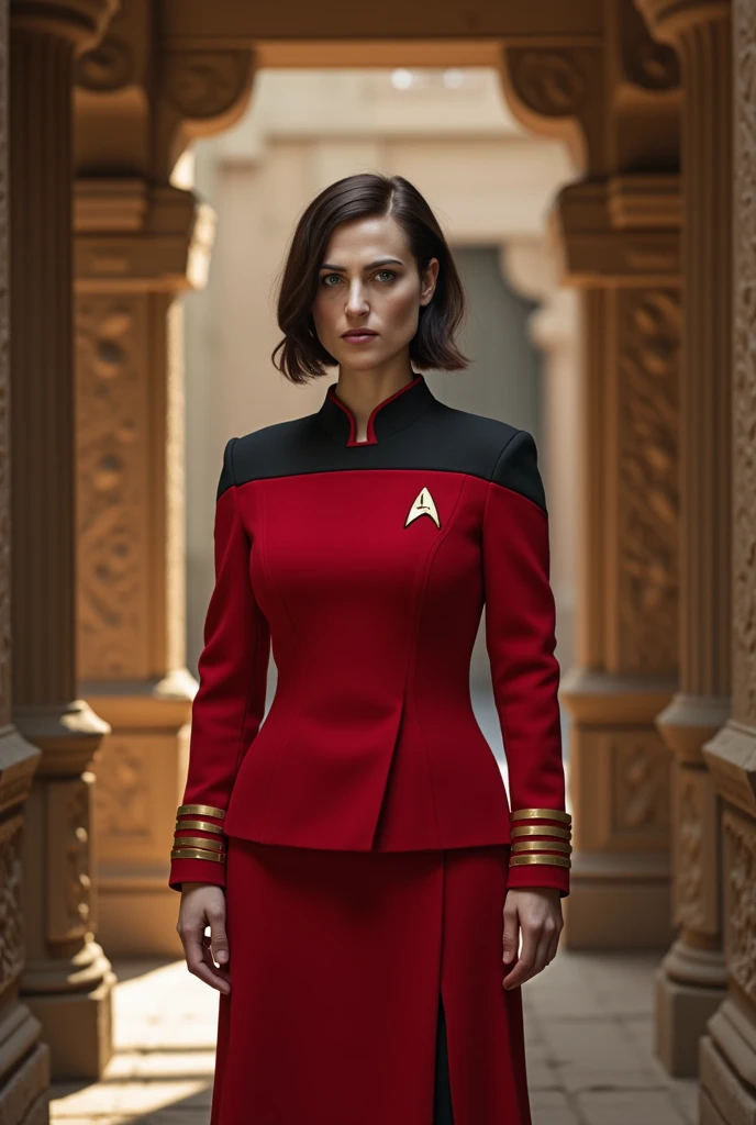 m1ngnawen-600 in twokunf red uniform,professional photograph of a stunning woman detailed, sharp focus, dramatic, award winning, cinematic lighting, octane render, unreal engine, volumetrics dtx, (film grain, bokeh, blurry foreground, blurry background<lora:TWOK_OC:0.8>