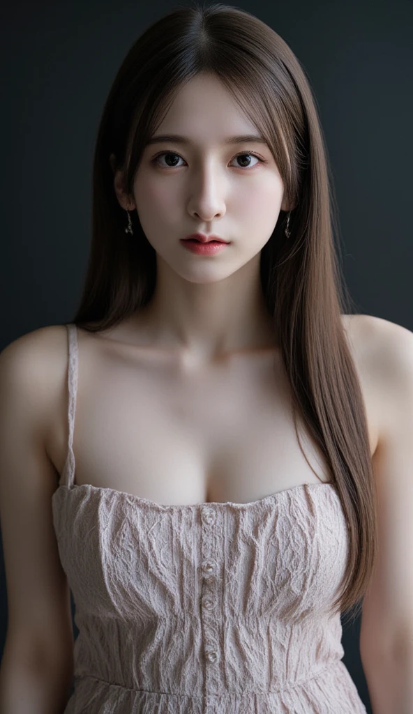 1girl, woman, masterpiece, best quality, highest quality, (Front light:1.3), (photorealistic:1.3), natural light, extremely detailed CG unity 8k wallpaper, focused, 8k wallpaper, extremely detailed, ultra realistic, photorealistic, sharp focus, absurdres, (HDR:1.2), (high contrast), photograph, detailed and intricate, instagram, portrait, highly detailed, digital painting, artstation, concept art, smooth, sharp focus, illustration, (whole body:1.5), big breast size, bra, ((looking at viewer))