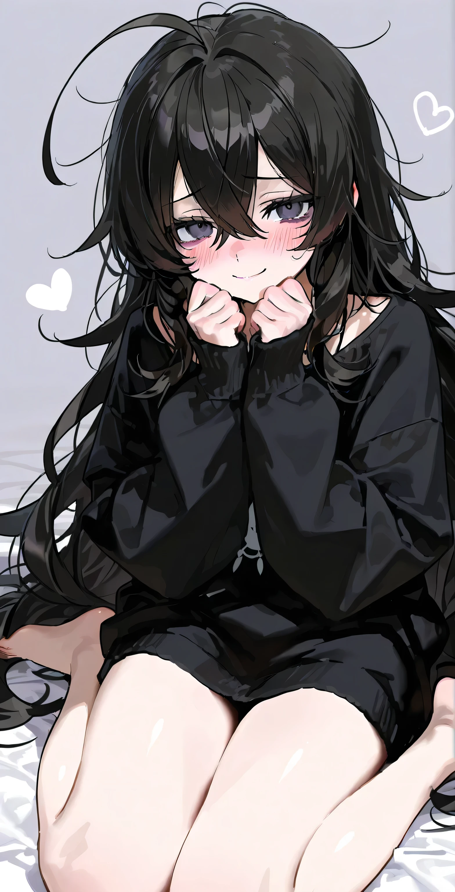 Serious teenage girl, Messy black hair, White eyes, Scar on one eye, Sunburned skin, Stylish black and white outfit, Attractive body, Dark and cold look, Detailed portrait, 8k, photograph (Highest quality) . ,4K,8k,High resolution,masterpiece:1.2),Very detailed,(Realistic,photoRealistic,photoRealistic:1.37),Vibrant colors,Sharp focus,Physically Based Rendering,Very detailedな,Professional tongue out, whole body,Thin legs,Beautiful feet,blush, smile, Tight clothing that emphasizes the bust,