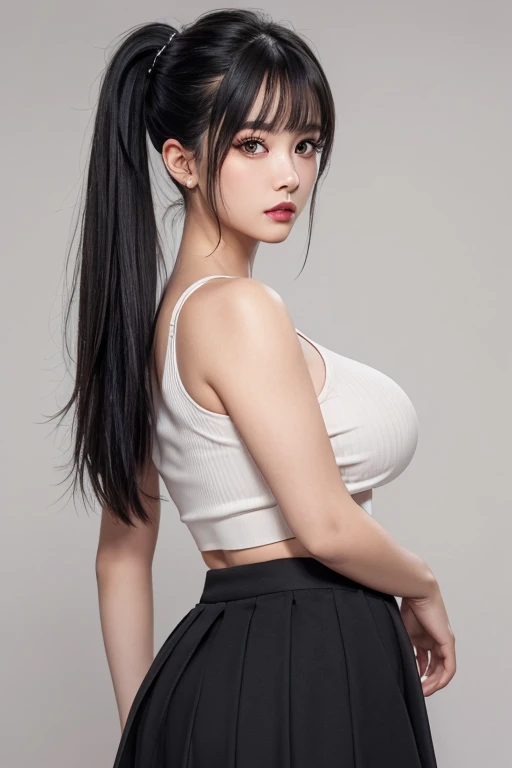 The pure beauty of the girl,big breasts beautiful,cabelos preto e longos,黑The eye,cropped shoulders,a skirt,Medium chest,exteriors,school ground,Twist braids,Nice face,delicated face