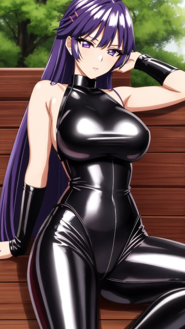 1 girl, 19 years old, Long pink hair, green eyes with slit pupils, big breasts, master-piece, best quality, proportional body, proportional, sexy black leather catsuit, zipped down, showing cleavage, red nails, Under the moon background, the stars are shining, outdoor, Upper body, The sky is beautiful, Make eye contact with the camera, front figure, looking forward, (apprehensive expression), (Detailed hands and fingers:1.2)