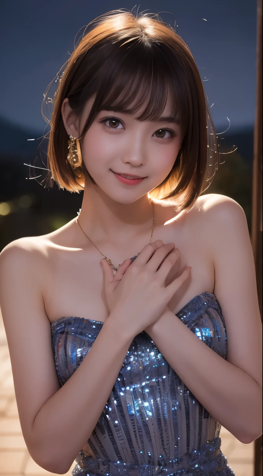 (4k quality:1.3),(Highest quality:1.3),(Whitening:1.4),(Baby Face,Girl:1.3),(The best beauty:1.5),rich,Upper Body,smile,(Strapless bejeweled dress:1.3),Overflowing breasts,(jewelry),Captivate a man,Cleavage,(Super Celebrities:1.5),(Supermodel:1.4),(Whitening:1.2),(Tight waist:1.4),(Night viewの良いホテル:1.1),(luxury:1.2),(Arisa Hanyu:1.5),(anorexia:1.4),(Night view:1.3),(Face close-up),Catchlight,(Child&#39;s face:1.6),(smile:1.1),(Light blue hair:1.3),(Half Up Hair:1.3),(Light blue eyes:1.4),(2D cuteness:1.5),(Cute Makeup),Beautiful fingertips,(Sexy and cute:1.6),(Luxury hotel:1.6),(White Gal:1.6),(Transparent white skin:1.4),(albino:1.5),(Lighting hits the subject:1.3)