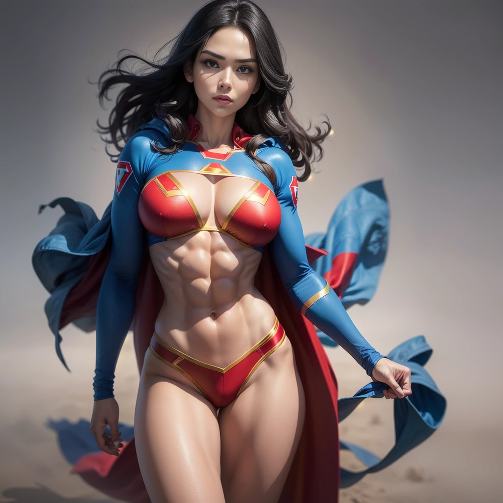 Arte Oficial, Unity 8k papel de parede, ultra detalhado, Beautiful and Aesthetic, Beautiful, master part, best quality, (BBW), (Zemaranhar, mandala, emaranhado, emaranhar), 1girl, (Supergirl), rabo de cavalo loiro, olhos azuis, pequeno, capa vermelha, saia vermelha, Botas vermelhas, tampo azul, seios grandes, Clavicle exposed, exposed neck, cintura exposta, Voando acima da paisagem urbana, gota de suor, Desviando o olhar, Cyberpunk, adicionar_detalhe, Supergirl, tempestade, epic scene,Detalhes complexos, hiper sexualizada, Hiper provocativo, , Sorriso, hiper lolita, mamilos eretos, Cameltoe completo, Hiperresolución, sardas cheias, thick, juicy lips, Olhos grandes, roupas mal reveladoras, mamilo exposto, expor pelos pubianos