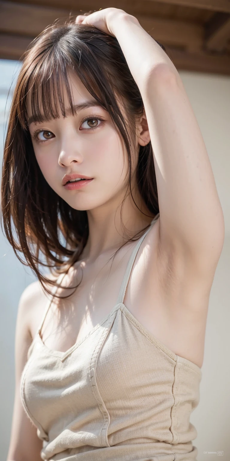 (Highest quality), (Cute and beautiful 17-year-old Japanese girl),  (Moist lips), Narrow eyes, double eyelid,Delicate clavicle,Flat Chest,Shortcuts,  A faint smile, Professional Lighting, 
(Completely naked), (Sunburned skin:0.2),((Full body photo))、Full Body Focus、Tied and restrained with hemp rope