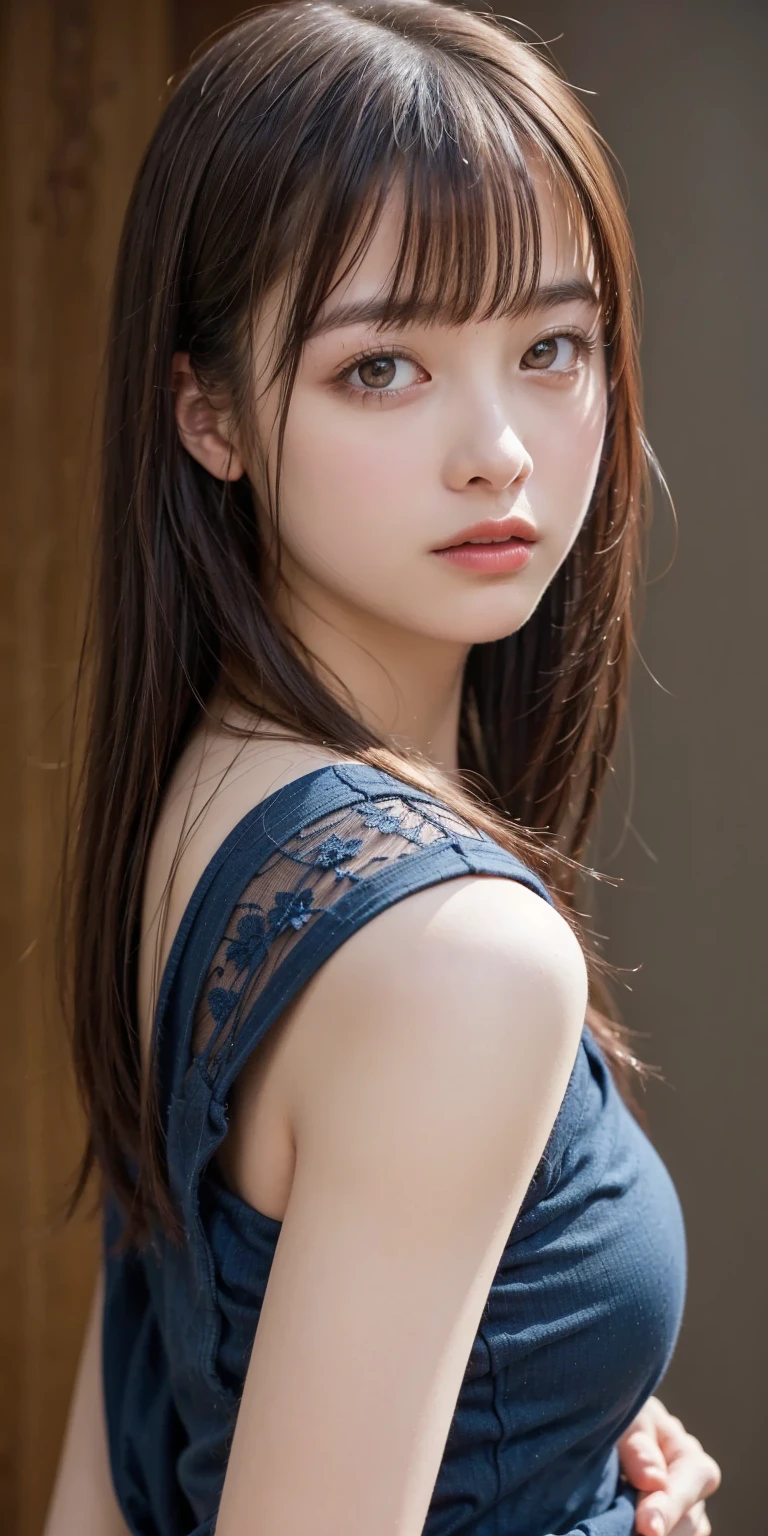 ((Best quality, 8k, masterpiece:1.3))，1girl，18 years old，Asian，Real texture:1.3，(Background blur:1.3)，Dress，Tall and slender figure:1.2，(Hot summer weather)，Highly detailed face and skin textures，Exquisite eyes，Long eyelashes，Double eyelids，Skin Whitening，happy，Beautiful breasts