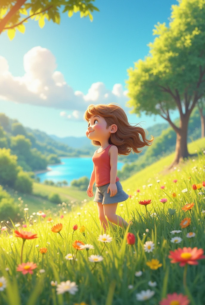 Create an animated image of a child looking into the distance at a goal