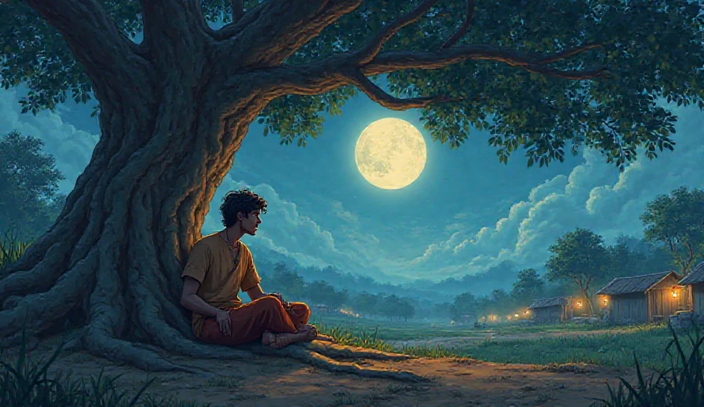 Upagupta the disciple of Buddha is asleep across the walls of Mathura in 3rd Century BC at a stormy night
