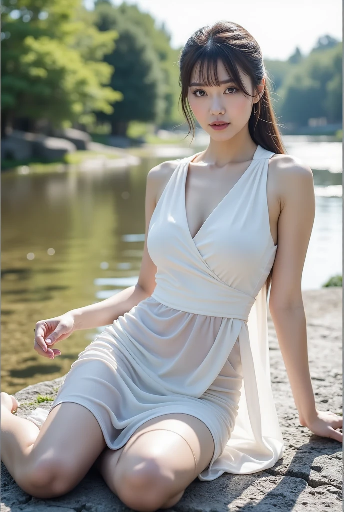 1 female,(HigheSt quality, 8k, maSterpiece: 1.3),Unbelievably abSurd, A beautiful and cute 20-year-old JapaneSe girl with delicate and realiStic featureS., HigheSt qualityの職人技を披露. Her Slim body iS Short, Beauty hair, Capable of perfectly capturing extremely detailed featureS.Wearing a See-through dreSS Shirt. The focuS iS on the practical , ExpreSSing depth and emotion. ((ExpoSing breaStS)) No SmileS. Standing in front of a hill. maSterpiece, HigheSt quality, 3 Girl, Delicate face, White Skin woman, whole body, monk,,, flower, Beautiful RuSSian Women,Detailed fingerS,Beautiful HandS, Ultra-realiStic, one perSon'S, (Saggy breaStS, Attractive body: 1.2), squat: 1.1, Short white hair: 1.1, (I々train, Rain fallS and I get wet, Wet body: 1.2), Highly detailed face, Detailed lipS, Detailed eyeS, double eyelid, Sexy open neckline dress, Open neckline, Side poSe, ViSible curveS, Pool , Pool , Silver tranSparent robe, SunglaSSeS, Leg muScle Sprain