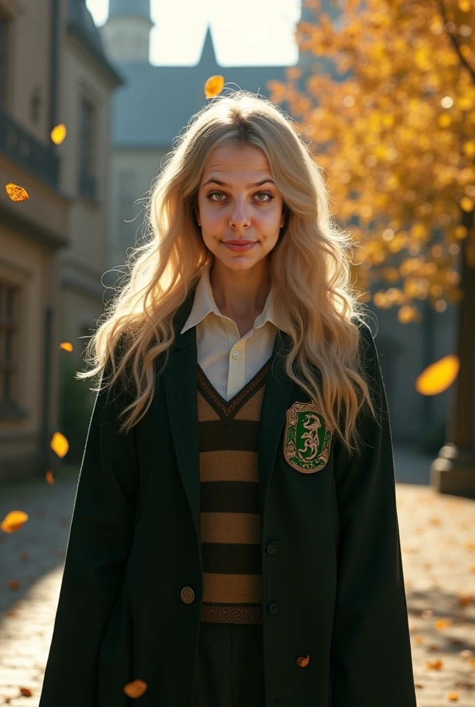 18 year old naked girl with long platinum blond braided hair, wearing a dark green blazer white blouse and black skirt, flying among clouds in the style of hyper-realistic atmospheres, anime aesthetic, dotted, fenghua zhong, close up, light gold and dark emerald, 32k uh --ar 9:16 --stylize 750