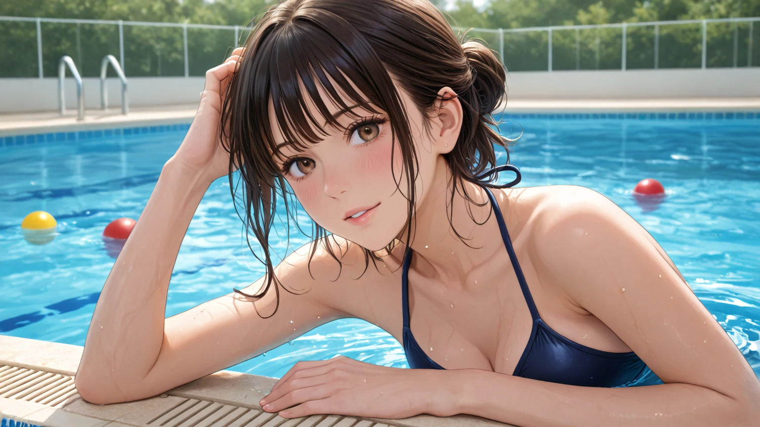 ((((highest quality)))), (((Ultra-precision CG 16K))), (((masterpiece))), (((Very detailed))), (((Extremely detailed))), (((Black outline:1.3, Written boundary depth:1.3 , Written soft outline))), Blur, Bokeh, Maximum clarity and sharpness,Multilayer Texture, Surface Shading, Cinematic lighting, Beautiful details sparkle ,Perfect Proportions, Limited to three woman, BREAK accurate, Anatomically correct, Highly detailed face and skin texture, drawn in detail, Highly detailed facial and skin texture, Detailed eyes, beautiful hair, Beautiful Japanese Idol face, Beautiful and beautiful eyes, Beautiful body, Beautiful breasts, Beautiful thighs, Beautiful legs, Beautiful fingers, (Beautiful views) , skinny body, ((Beautiful Skin)), ((Skin Texture)) BREAK breast enlarged, large Breasts, rocket breasts, slender waist, (blush, smiling:1.3,) BREAK (no-bra, bikini laces untied, oily skin) , wearing earrings, BREAK ((lying face down on a water-float mat, raise your upper body , stick breast out),( a woman in the sandy beach under the beach parasol, serious, from side, from above, looking at viewer, bust up, cowboy shot),