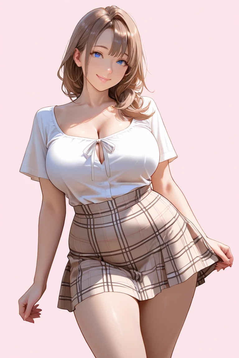 cute face, pink eyes, detailed face and eyes, thick lips, light smile,