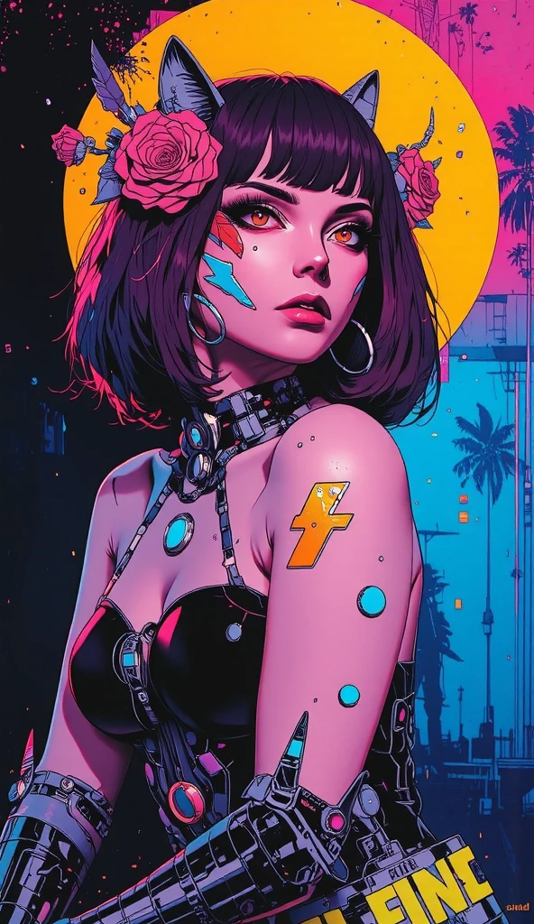a digital painting of a woman with red hair, cyberpunk art by Josan Gonzalez, behance contest winner, afrofuturism, synthwave, neon, glowing neon