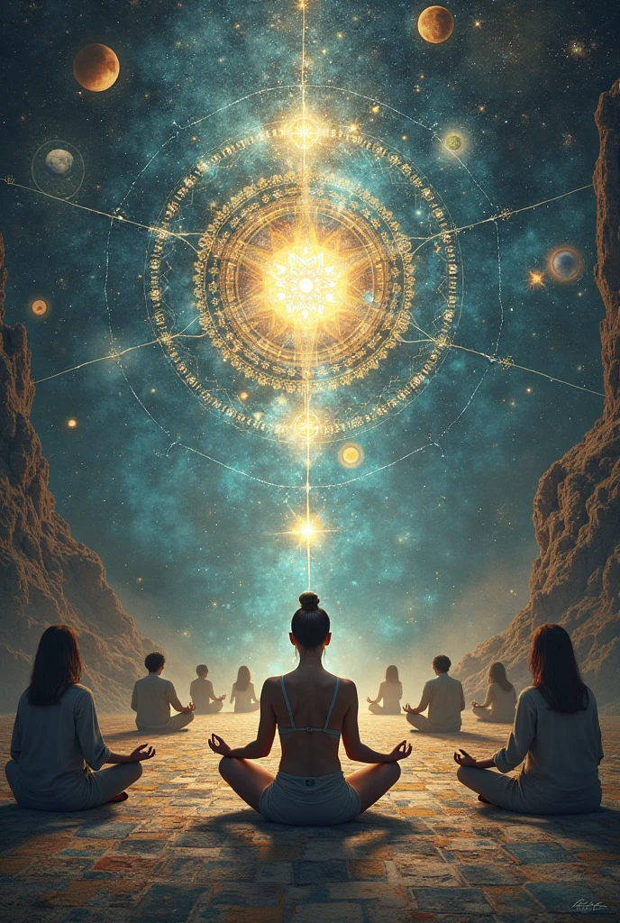 The image shows several people meditating in a surreal landscape, with bright lights emanating from their chests and wearing headphones. The image has an energetic and spiritual visual, with vibrant colors and a background that seems to represent cosmic or spiritual energy.
The image includes eye-catching text: "528 Hz MILAGRO," with an arrow pointing to the center of the image, indicating a point of interest. The frequency of 528 Hz is often associated with healing and spiritual properties in music and meditation.
This image seems designed to attract attention and generate curiosity about the video's content, which is likely related to meditation, sound healing, or spiritual practices using the 528 Hz frequency.