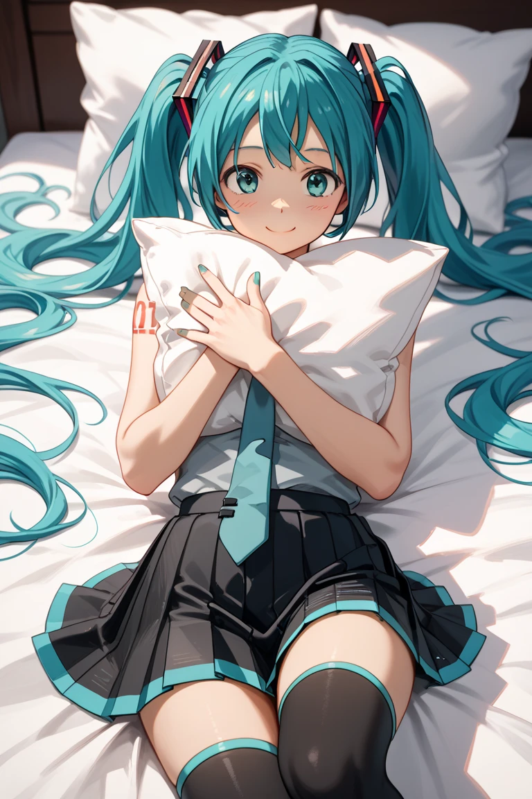 Hatsune Miku,cute expression,shameful expression,Take a shit,in bed