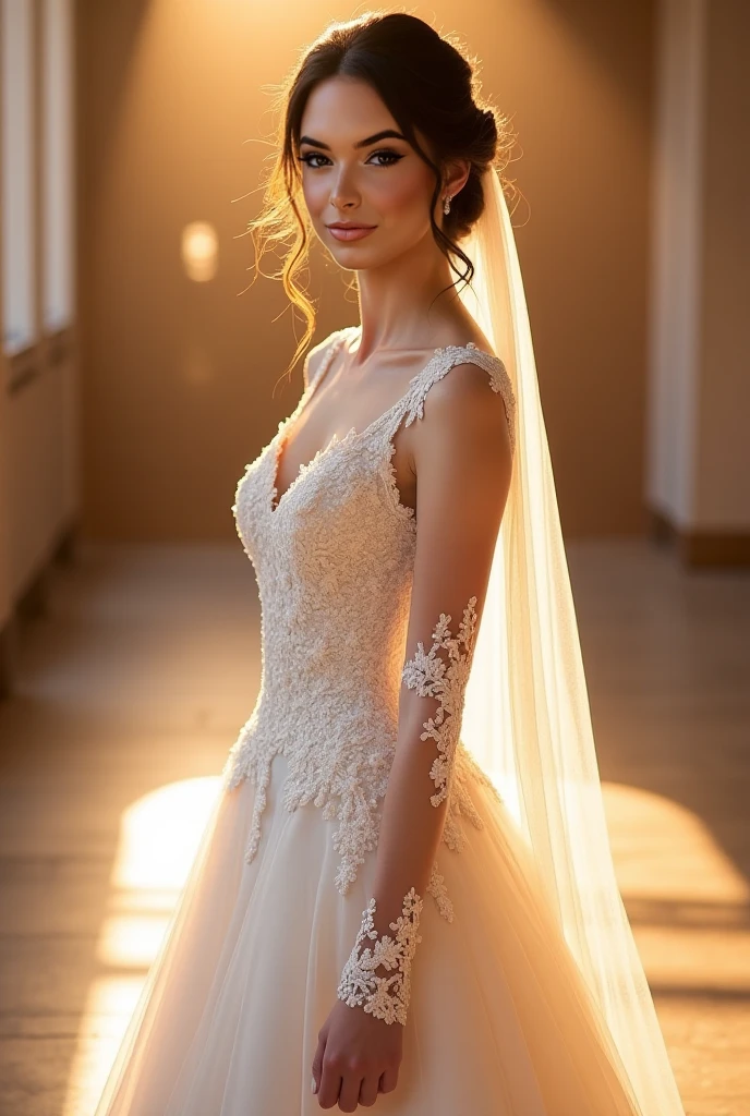 White Lace, beautiful white lace dress, elegant lady, long hair, soft lighting, graceful pose, detailed flowers, intricate lace patterns, sheer fabric, glowing skin, serene expression, ethereal atmosphere, delicate details, high quality, digital art, photorealistic, cinematic lighting, warm color palette, dramatic shadows, stunning beauty