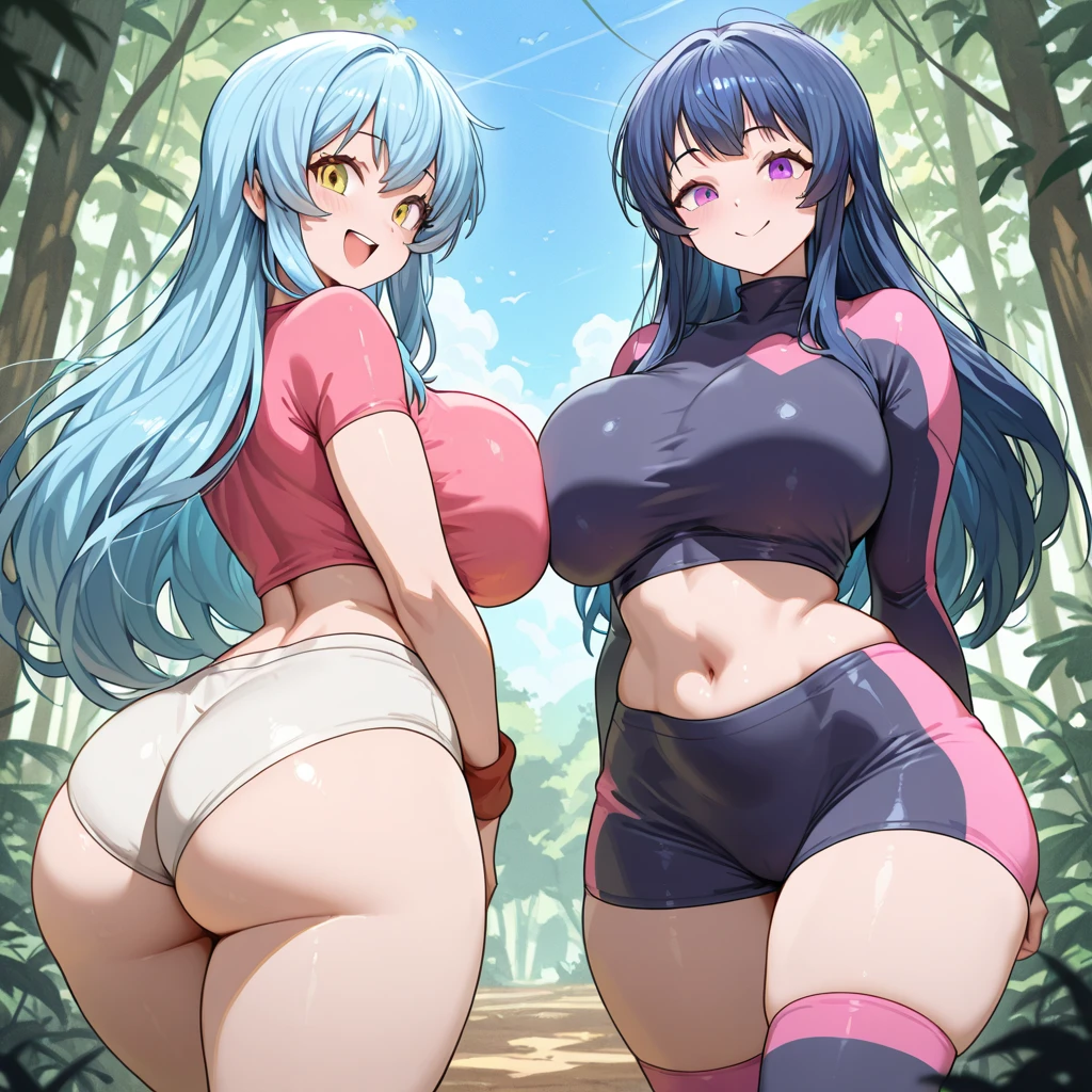 nemona \(pokemon\), white collared blouse, buttoned blouse, orange necktie, orange shorts, short shorts, (black thighhighs), white sneakers, full body shot, outside, mountain trail, happy, freckles, standing, holding pokeball, smile, curvy adult, midriff, black bra, huge breasts, thick thighs