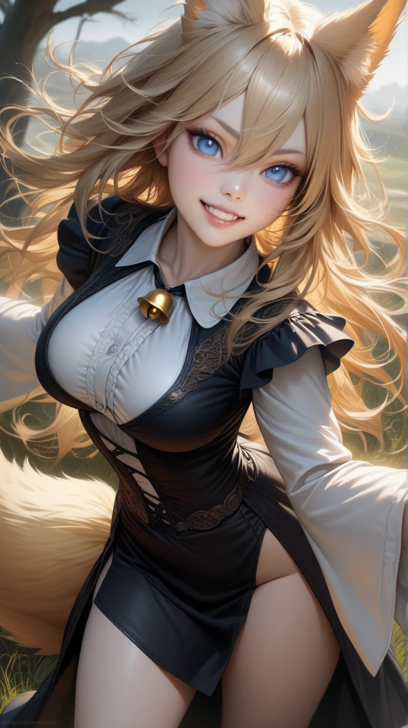 (Frank Frazetta:0.8) upper body, mid shot, (sunset:1.2), from above, looking up, stunningly beautiful Marie Rose as a swedish woman as a 25 years old fantasy tribal princess with blonde hair, wavy hair, circlet, princess eyes, Evil eyes with tattered harem outfit, toned midrif, athletic, muscular, plunging neckline, bare_skin, seductress, suggestive, skintight, plunging neckline, fantasy, detailed medieval setting in background, open field, sunset, by Frank Frazetta, smirk, seductive smile, inviting smile, malicious, temptress, succubus, smirk, inviting smile