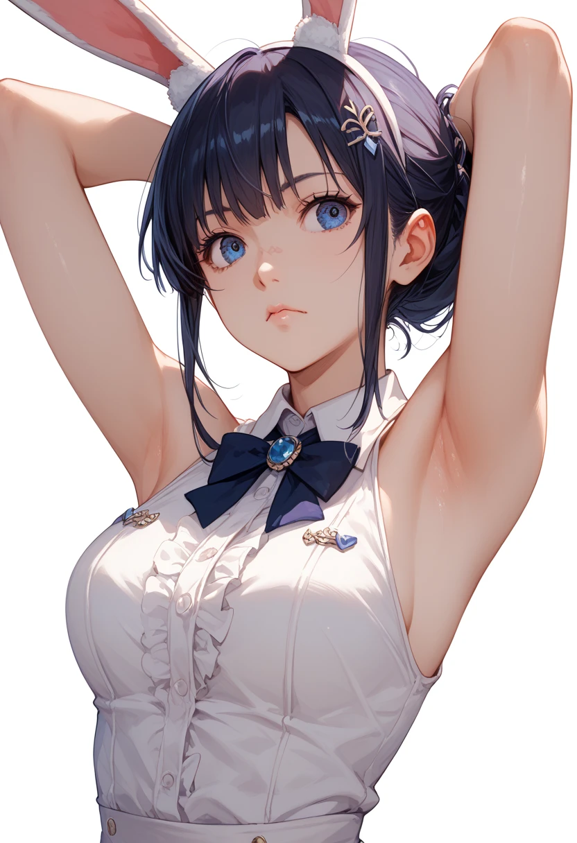 ，Long black hair，a picture，In the white Li Inn，Real Human，Blue pupils，Milky white clothes，Inside is a pink strap